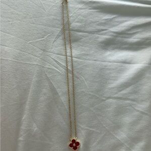 Gold and Red Flower Pendant Necklace